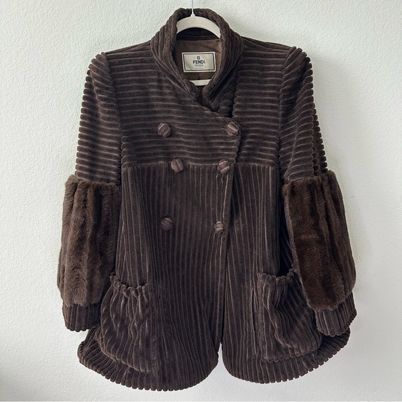 Fendi Jackets & Blazers - VINTAGE Fendi Brown Striped Fur Trim Jacket Coat SZ US 6
